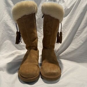 UGG Australia 1894 Shearling Suede Tasseled Mid-Calf Boots Brown US 8